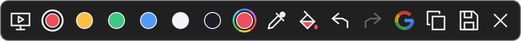 The actions toolbar: live capture, six colors, color wheel, eyedropper, bucket, undo, redo, Google Lens, copy, save and close.