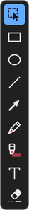The drawing tools toolbar: select, rectangle, ellipse, line, arrow, pen, highlighter, text and eraser.